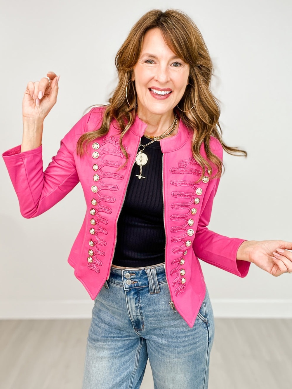 Women's pink Military-Style Blazer Jacket